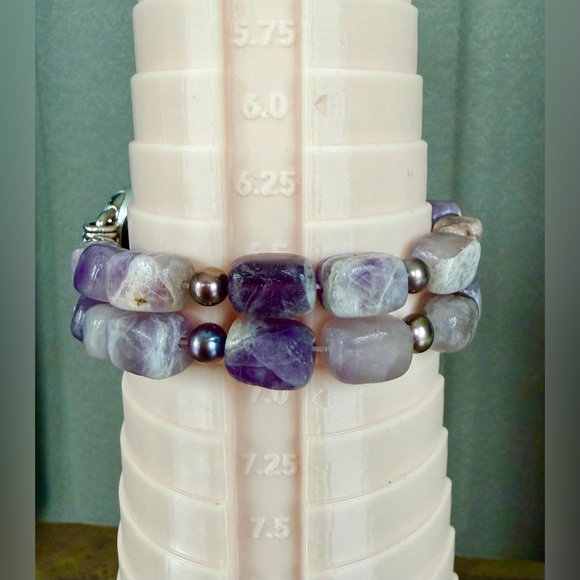 Tumbled Amethyst Gem Stone & Honora Pearl_Apple iWatch Band (WATCH NOT INCLUDED) - Picture 7 of 8